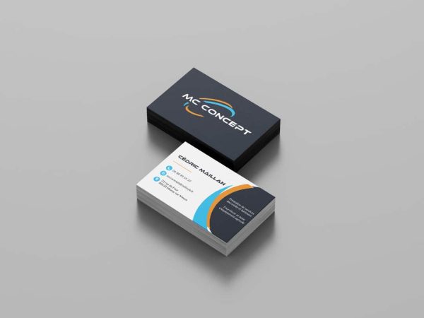 Carte de visite professionnelle conçue par Côme Communication pour MC Concept, électricité bâtiment et équipements agricoles