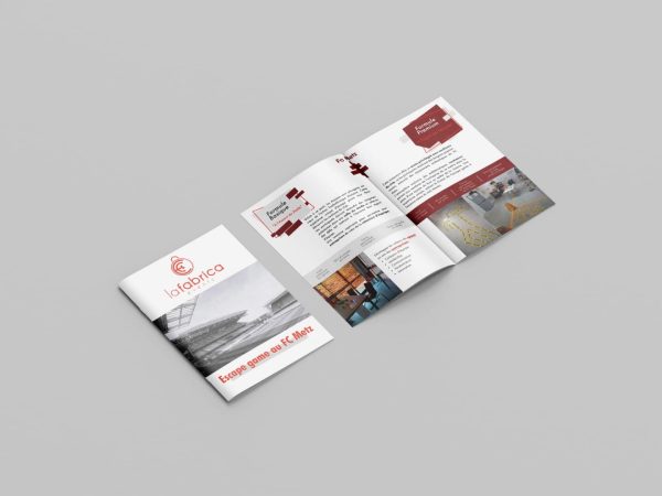 Dépliant 2 volets conçu par Côme Communication pour La Fabrica Events à Nancy